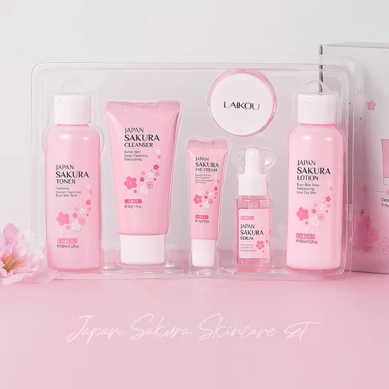LAIKOU Sakura Skin Care Sets Facial Cleanser Eye Creams Face Cream Serum Lotion Toner Brightening Moisturizing Face Care Kit